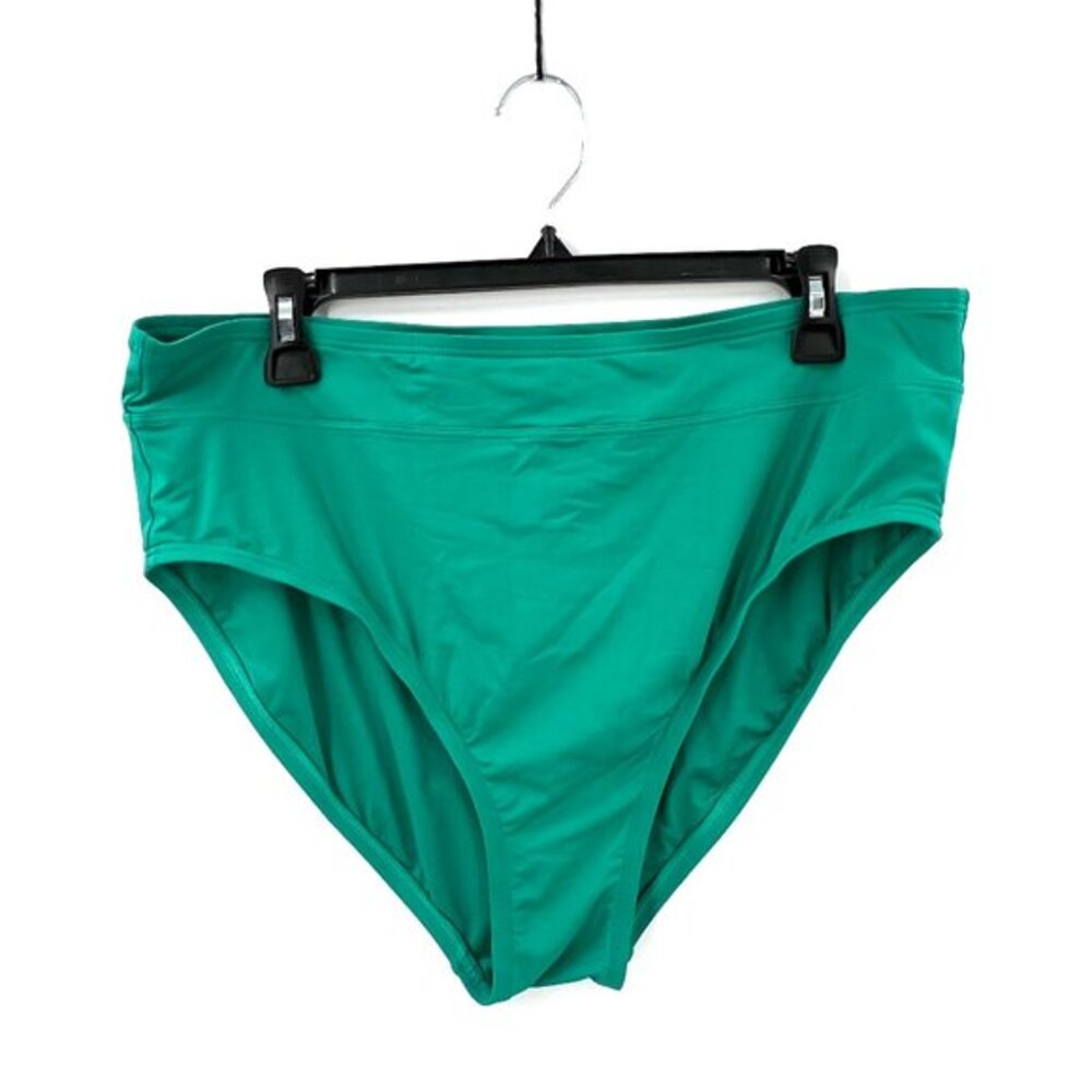 Lands' End Chlorine Resistant High Leg High Waisted Bikini Swim Bottoms‎ green L